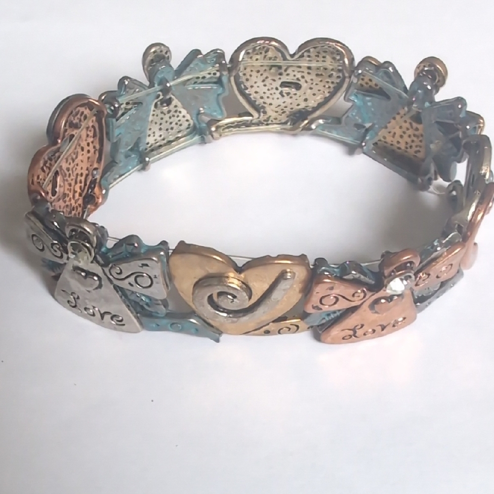 Silver and Gold Heart‎ Filigree Bracelet